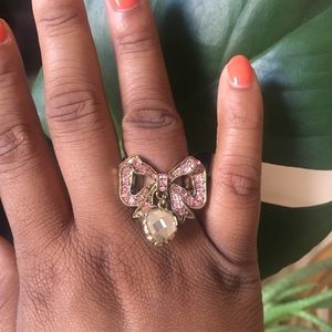 Betsey Johnson Crystal Bow Heart Drop Ring